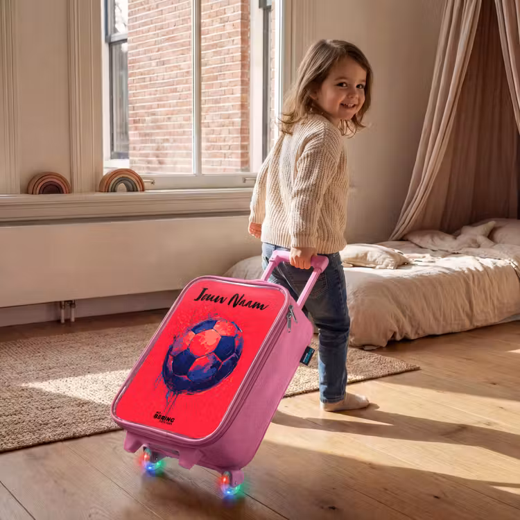 Voetbalvibes - Verf - Blauw - Rood Kinderkoffer - Roze klein -sfeer1