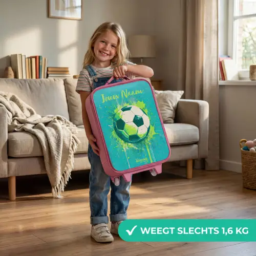 Voetbalvibes - Verfspatten - Groen - Blauw Kinderkoffer - Roze klein -sfeer2_NL