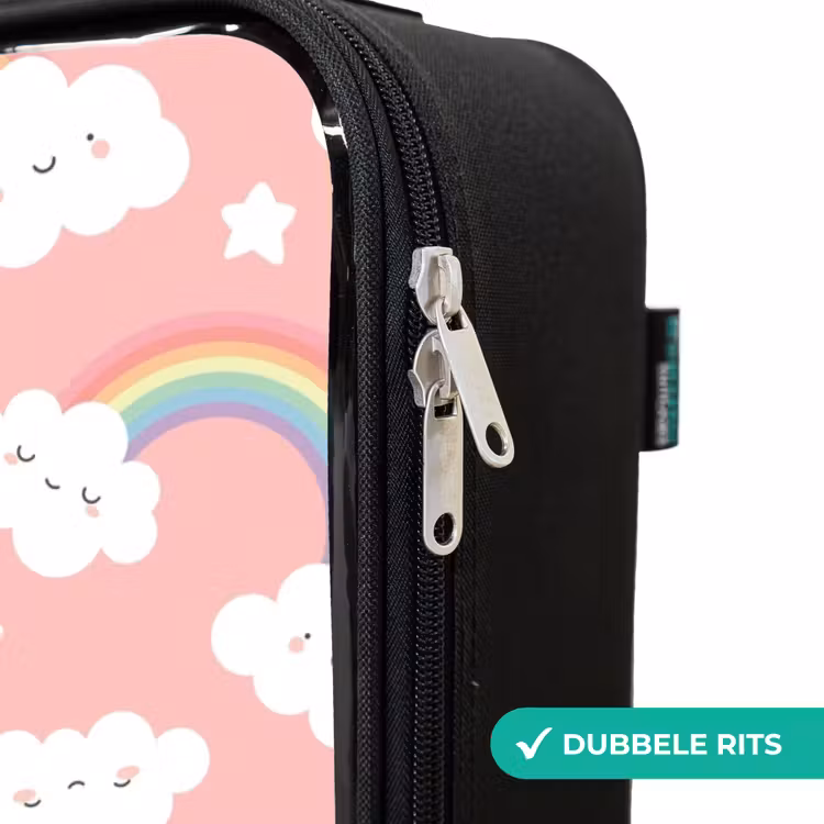 Roze met regenboog patroon Kinderkoffer - Zwart klein -rits_NL