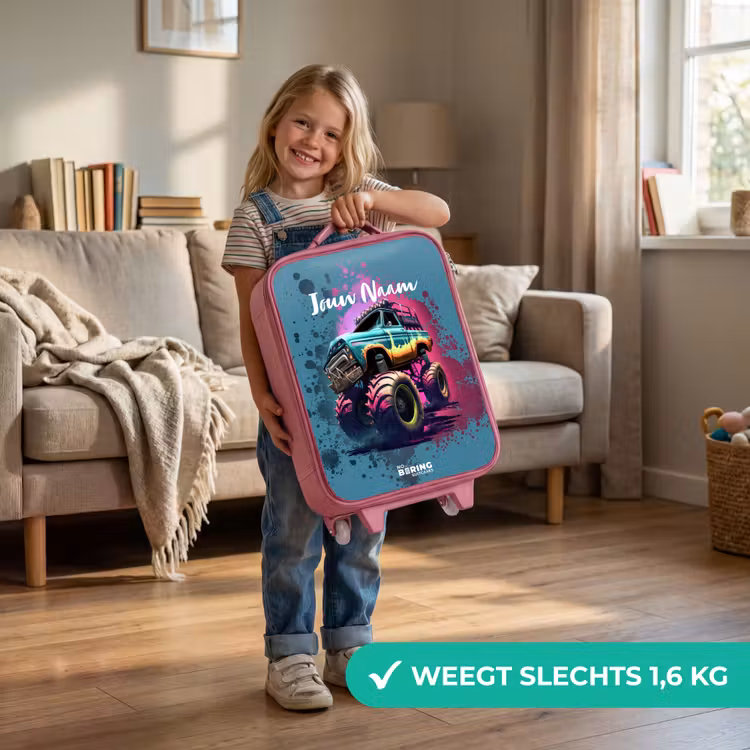 Monster Wheels Kinderkoffer - Roze klein -sfeer2_NL