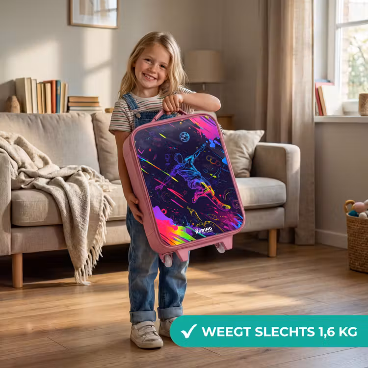 Neon actievolle voetbalspeler Kinderkoffer - Roze klein -sfeer2_NL