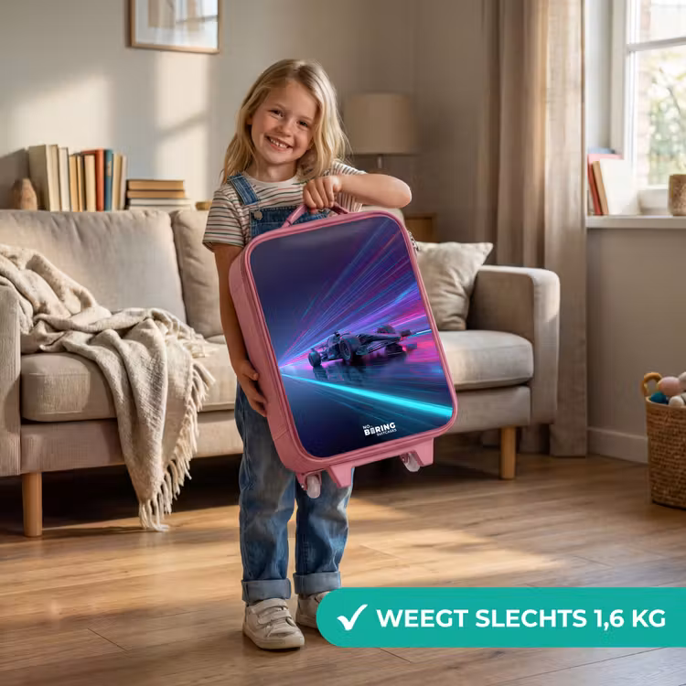 Neon - Raceauto - Lichtstrepen - Paars Kinderkoffer - Roze klein -sfeer2_NL
