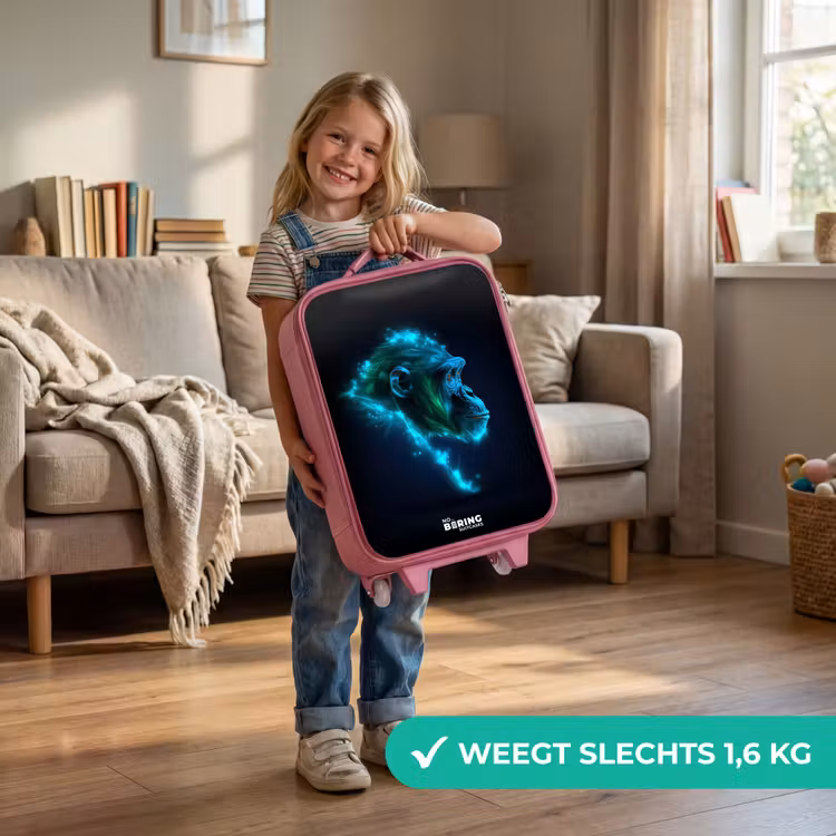 Neon silhouet van een chimpansee Kinderkoffer - Roze klein -sfeer2_NL