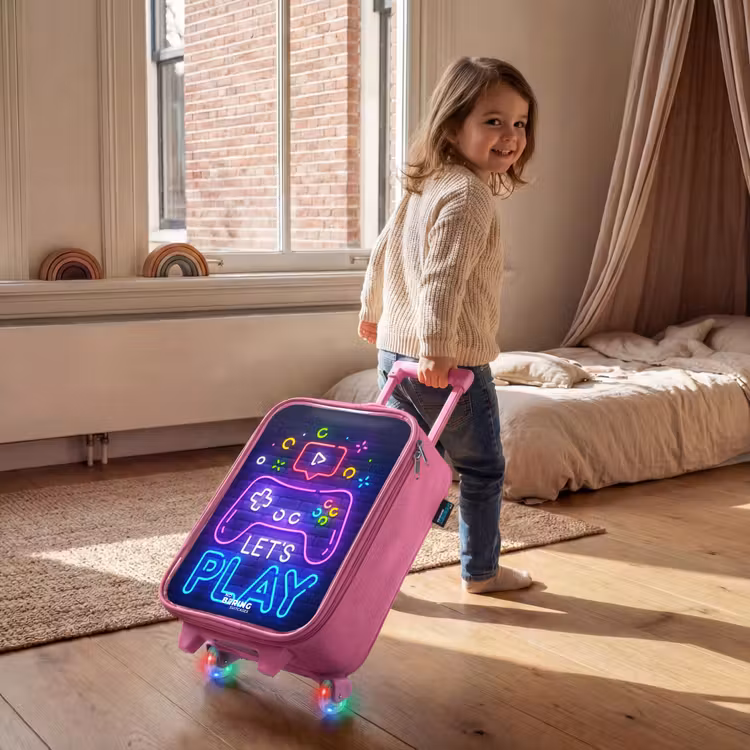 Neoncontroller tegen een bakstenen muur Kinderkoffer - Roze klein -sfeer1