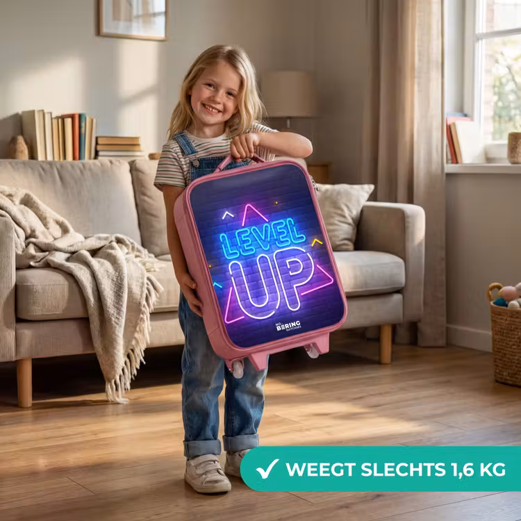 Neonletters op een bakstenen muur Kinderkoffer - Roze klein -sfeer2_NL