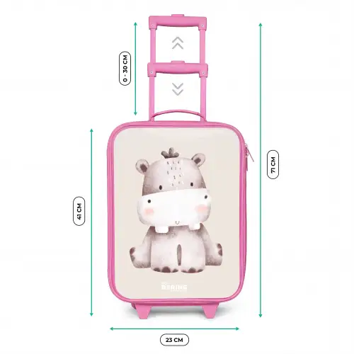 Nijlpaard op beige achtergrond illustratie Kinderkoffer - Roze klein -productfoto_formaten
