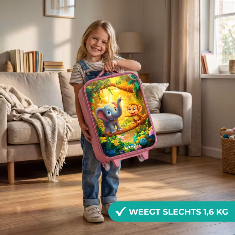 Olifant en aapje in kleurrijke jungle Kinderkoffer - Roze klein -sfeer2_NL