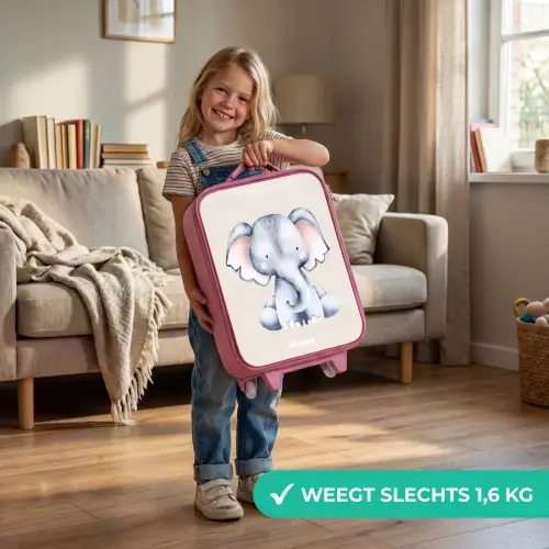 Olifant tekening tegen een beige achtergrond Kinderkoffer - Roze klein -sfeer2_NL