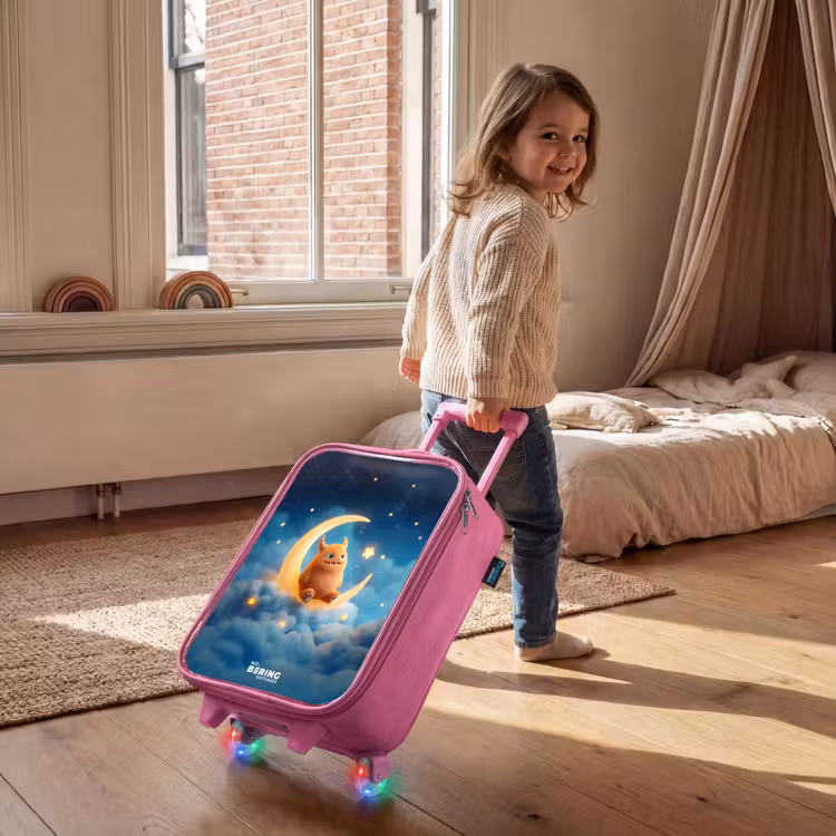 Oranje monster op maansikkel Kinderkoffer - Roze klein -sfeer1