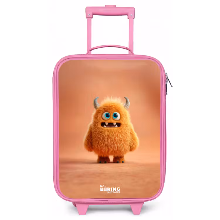 Oranje Pluizig Monster met Hoorns Kinderkoffer - Roze klein -zz3dotto