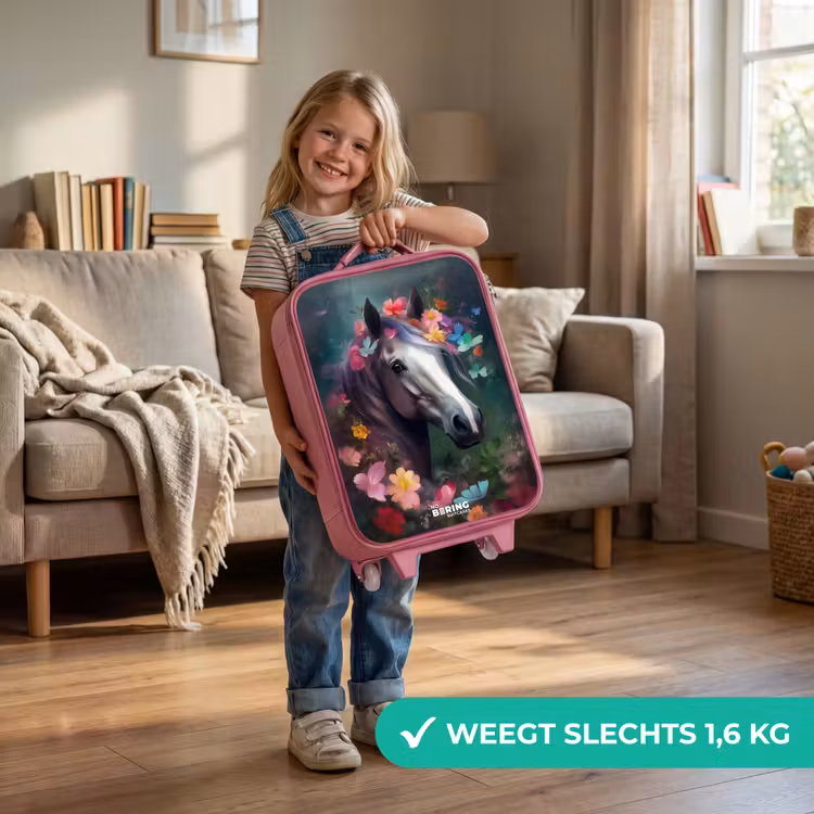Paard in kleurrijke bloemen Kinderkoffer - Roze klein -sfeer2_NL