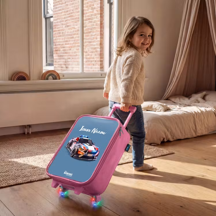 Pijlsnelle politieauto Kinderkoffer - Roze klein -sfeer1