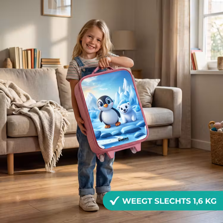 Pinguïn en ijsbeertje op ijsschotsen Kinderkoffer - Roze klein -sfeer2_NL