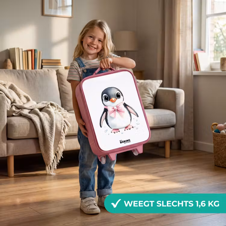 Pinguïn met roze strik en ijsdruppels Kinderkoffer - Roze klein -sfeer2_NL