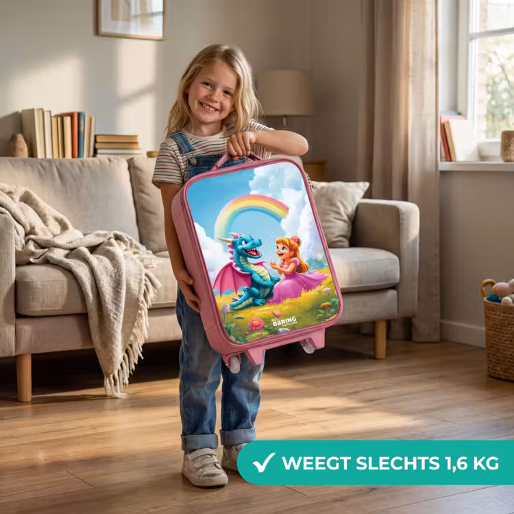 Prinses en dino in een kleurrijke wereld Kinderkoffer - Roze klein -sfeer2_NL