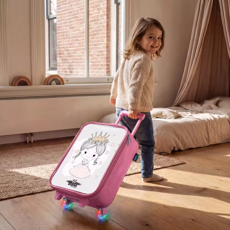 Prinses met kroon en roze hartjes Kinderkoffer - Roze klein -sfeer1