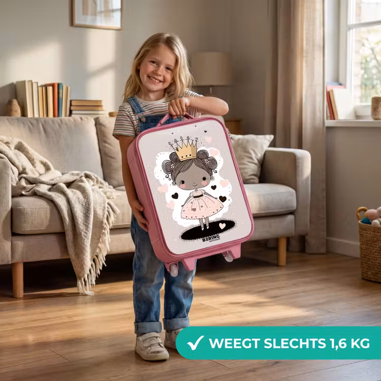 Prinses op gekleurde achtergrond met roze en zwarte hartjes Kinderkoffer - Roze klein -sfeer2_NL
