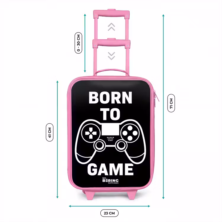 Qoute met controller in zwart wit Kinderkoffer - Roze klein -productfoto_formaten