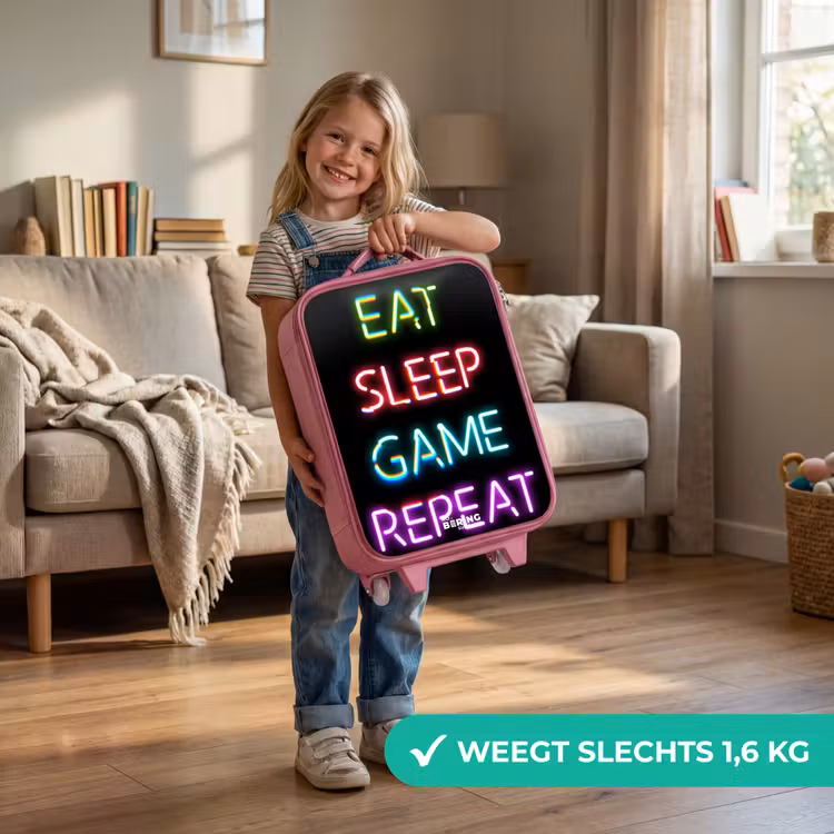 Qoute met neon lichten Kinderkoffer - Roze klein -sfeer2_NL