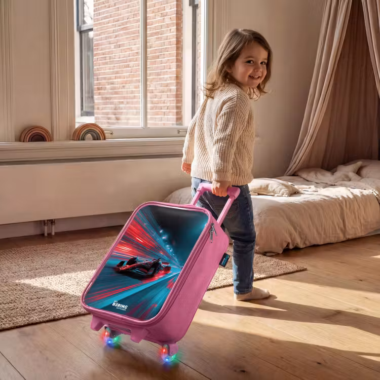 Raceauto - Baan - Neon - Verlichting Kinderkoffer - Roze klein -sfeer1