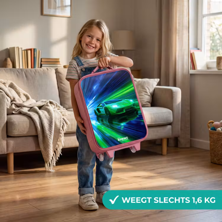 Raceauto - Felgroen - Lichtstralen - Snelheid Kinderkoffer - Roze klein -sfeer2_NL