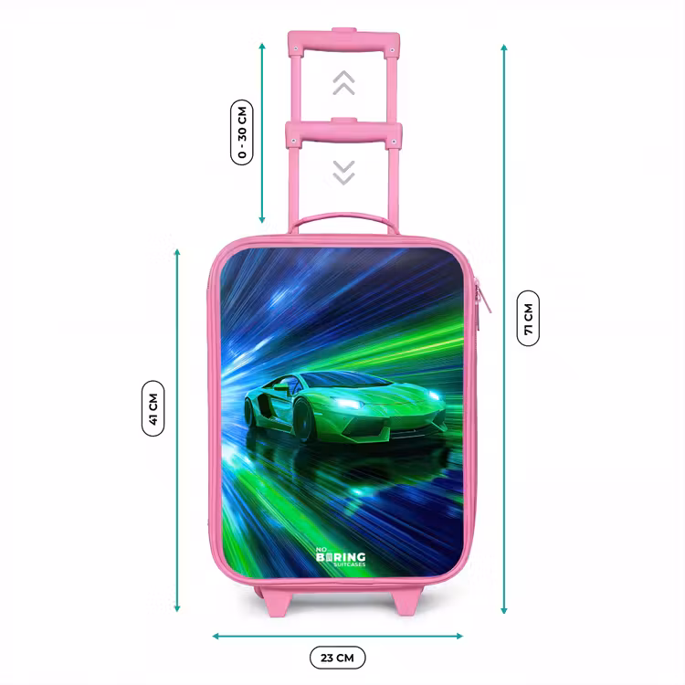 Raceauto - Felgroen - Lichtstralen - Snelheid Kinderkoffer - Roze klein -productfoto_formaten