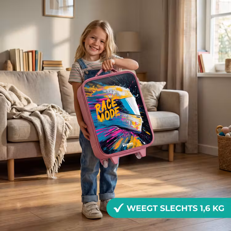 Racehelm - Verfspatten - Penseelstreken - Race mode Kinderkoffer - Roze klein -sfeer2_NL