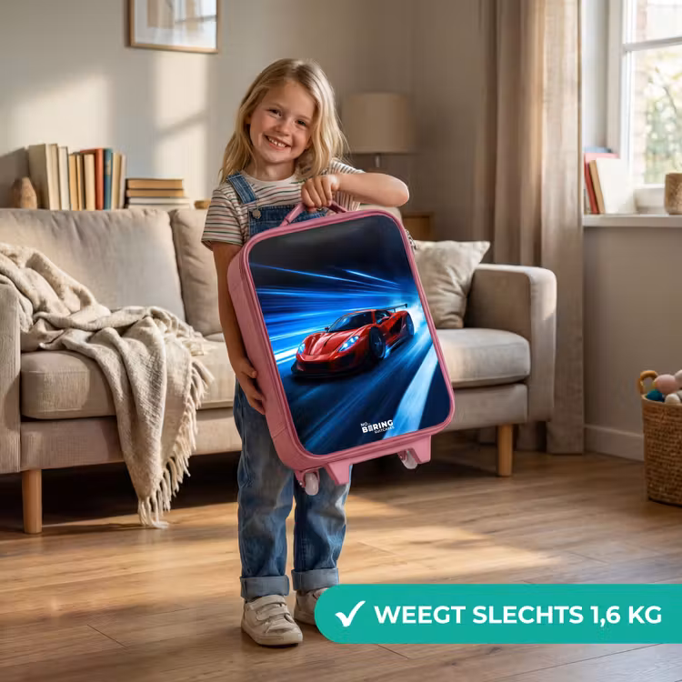 Rode racewagen in digitale snelheidswereld Kinderkoffer - Roze klein -sfeer2_NL