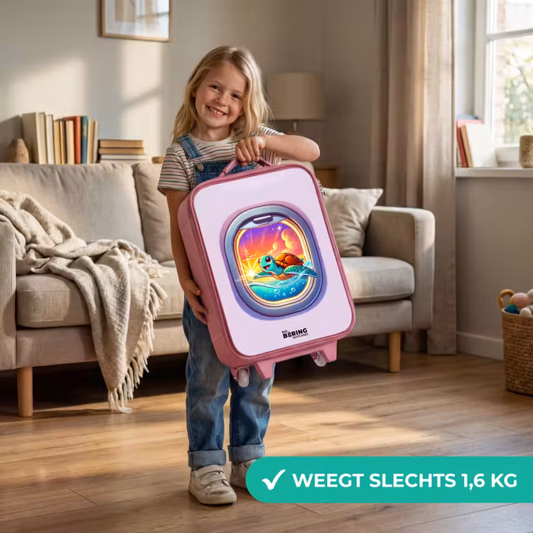Schildpad die zwemt met zonsondergang Kinderkoffer - Roze klein -sfeer2_NL