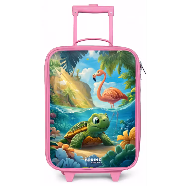 Schildpad in tropisch water met flamingo Kinderkoffer - Roze klein -zz3dotto