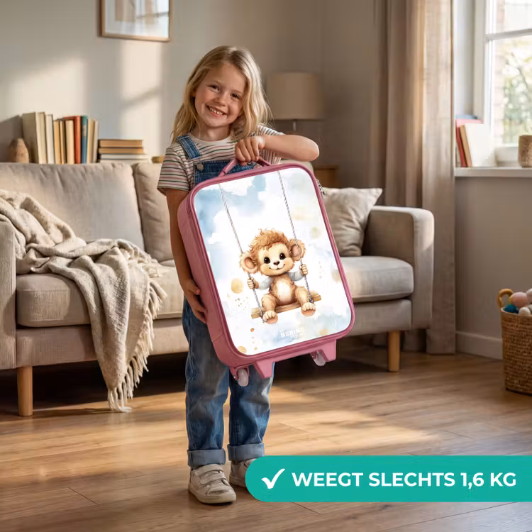Schommelend aapje van waterverf Kinderkoffer - Roze klein -sfeer2_NL