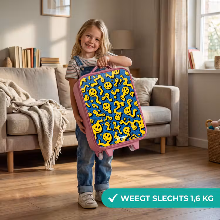 Smiley - Blauw - Geel Kinderkoffer - Roze klein -sfeer2_NL