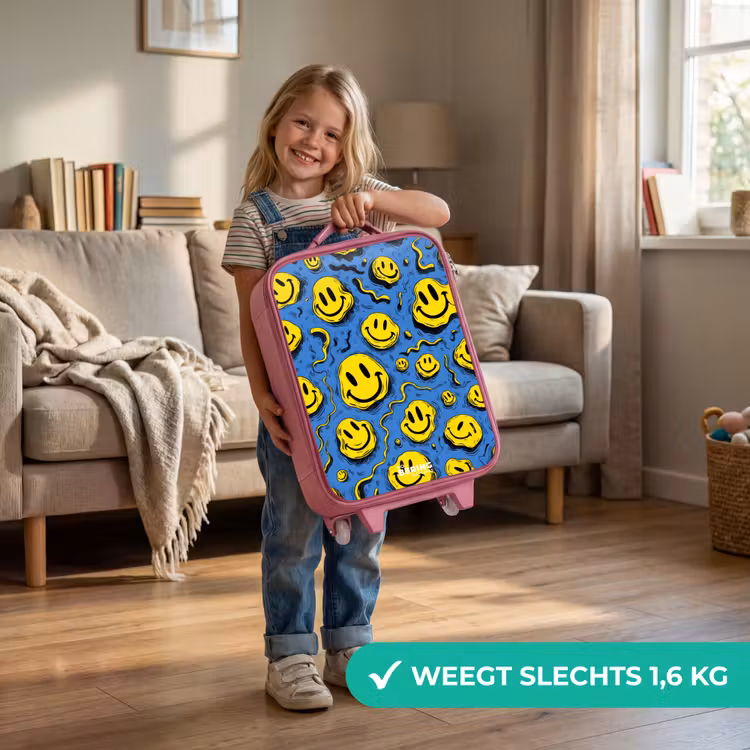 Smiley - Geel - Blauw Kinderkoffer - Roze klein -sfeer2_NL