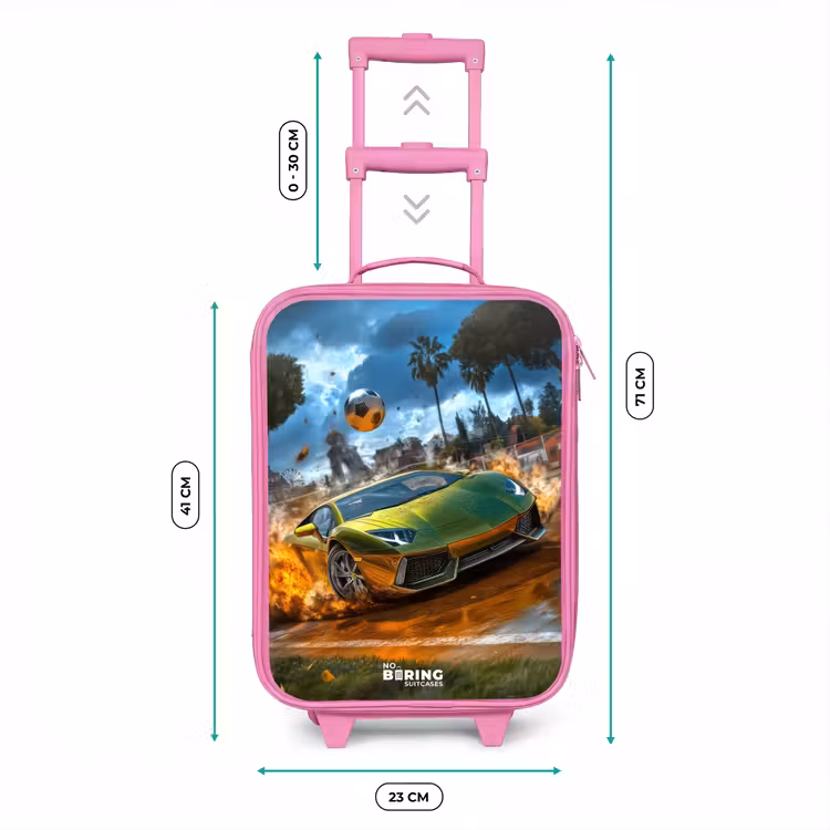 Sportauto knalt door voetbalveld met bal Kinderkoffer - Roze klein -productfoto_formaten