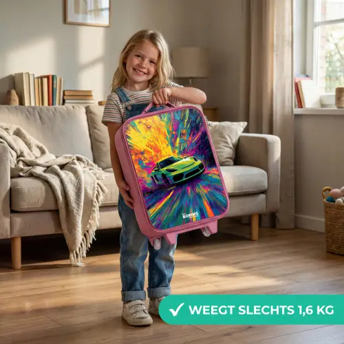 Sportwagen - Explosie - Kleurrijk - Verfstrepen Kinderkoffer - Roze klein -sfeer2_NL