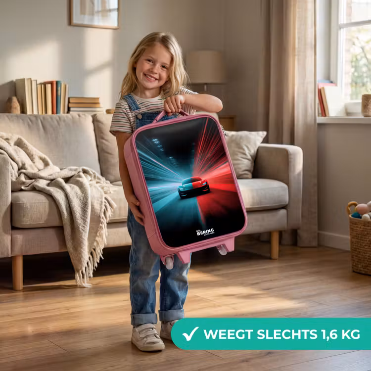 Sportwagen - Lichtstralen - Neon - Blauw Kinderkoffer - Roze klein -sfeer2_NL