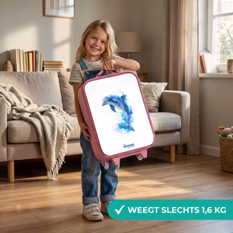 Springende blauwe dolfijn Kinderkoffer - Roze klein -sfeer2_NL