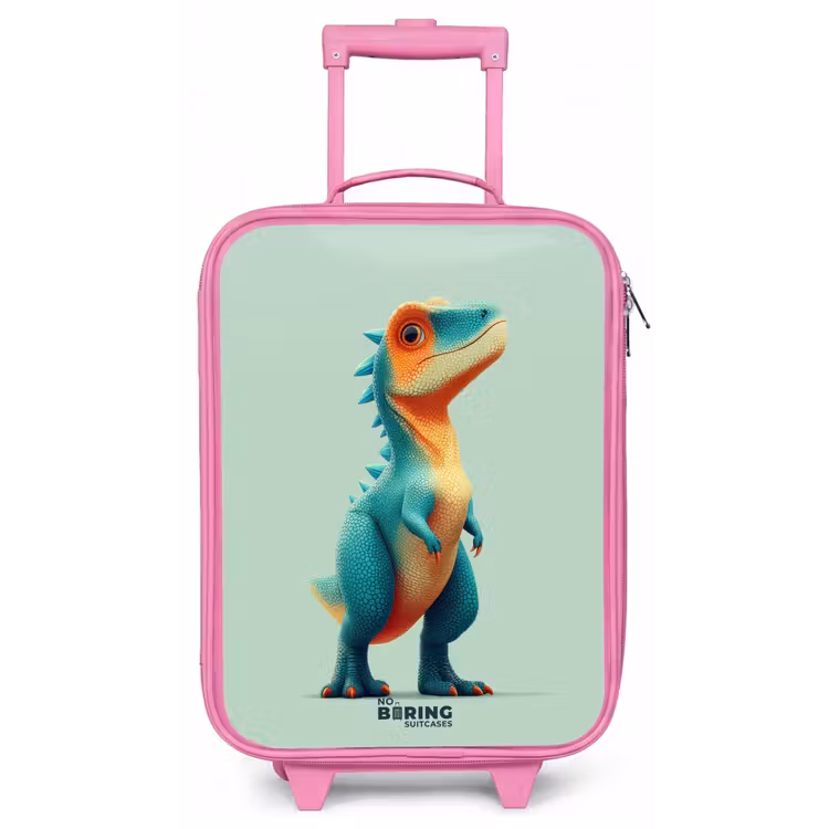 Stoere dino met grote ogen Kinderkoffer - Roze klein -zz3dotto