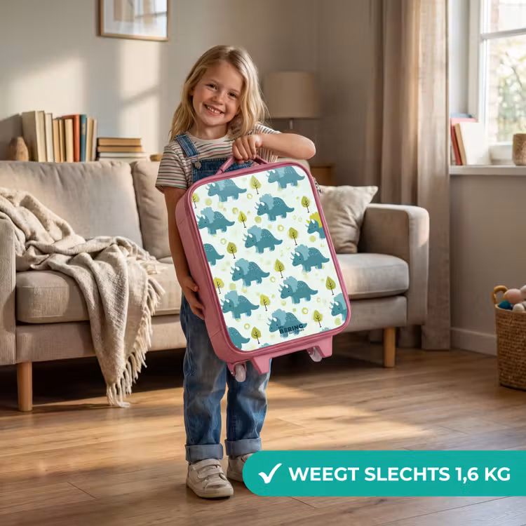 Triceratopsen tussen boompjes Kinderkoffer - Roze klein -sfeer2_NL