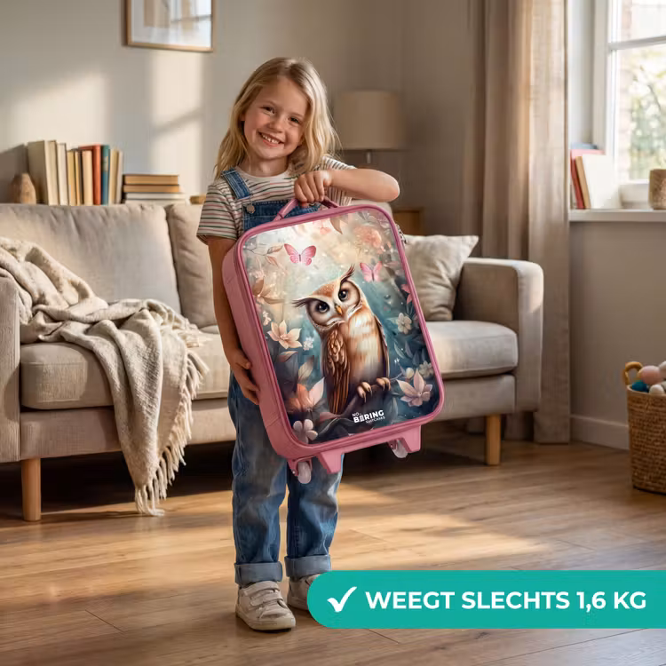 Uil met vlinders in mystiek bos Kinderkoffer - Roze klein -sfeer2_NL