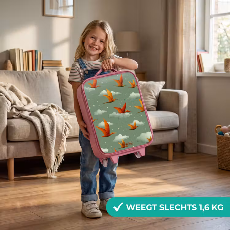 Vliegende pterosaurussen tussen sterren Kinderkoffer - Roze klein -sfeer2_NL