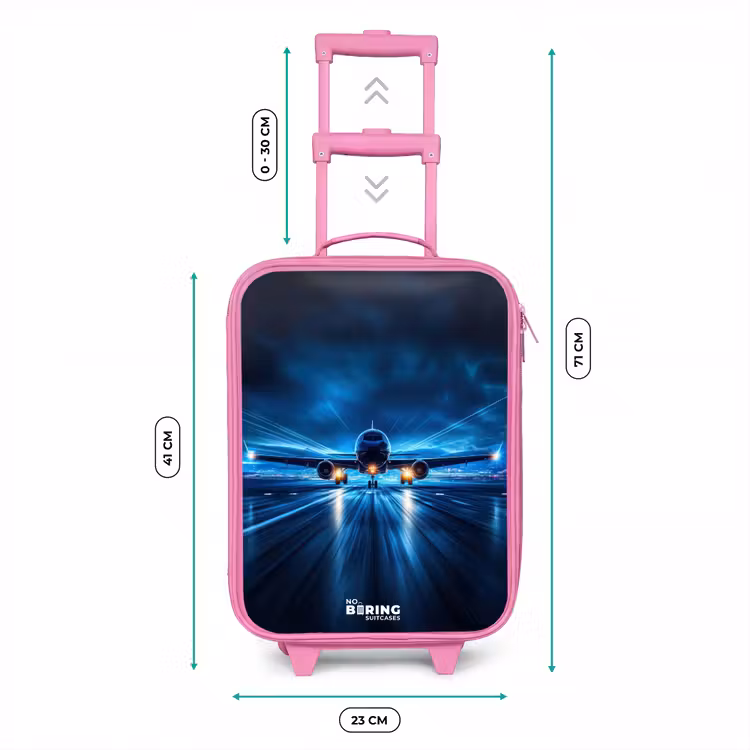 Vliegtuig opstartend in futuristisch nachtlandschap Kinderkoffer - Roze klein -productfoto_formaten
