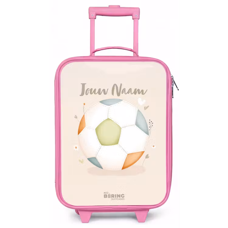 Voetbal in beige pastel kleuren Kinderkoffer - Roze klein -zz3dotto