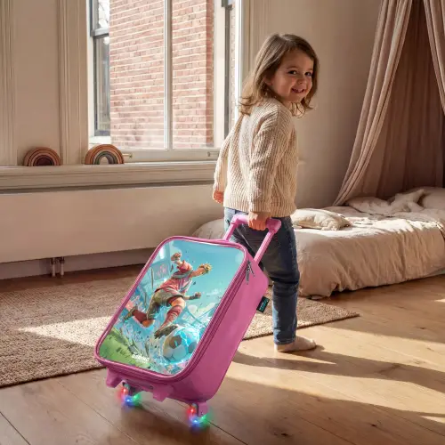 Voetbal - Jongen - Stadion - Elektrisch Kinderkoffer - Roze klein -sfeer1