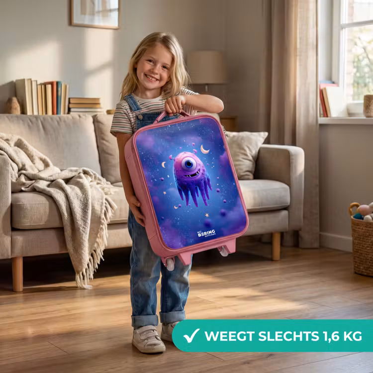 Vrolijk paarsoog in de ruimte Kinderkoffer - Roze klein -sfeer2_NL