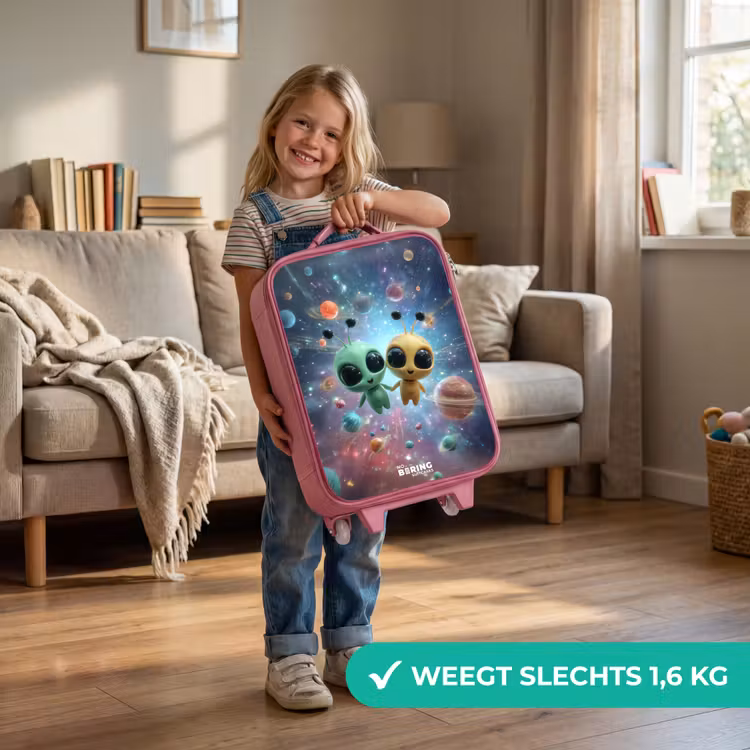 Vrolijke buitenaardse vrienden Kinderkoffer - Roze klein -sfeer2_NL