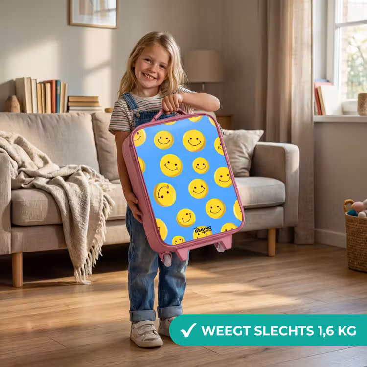 Vrolijke smileyregen Kinderkoffer - Roze klein -sfeer2_NL