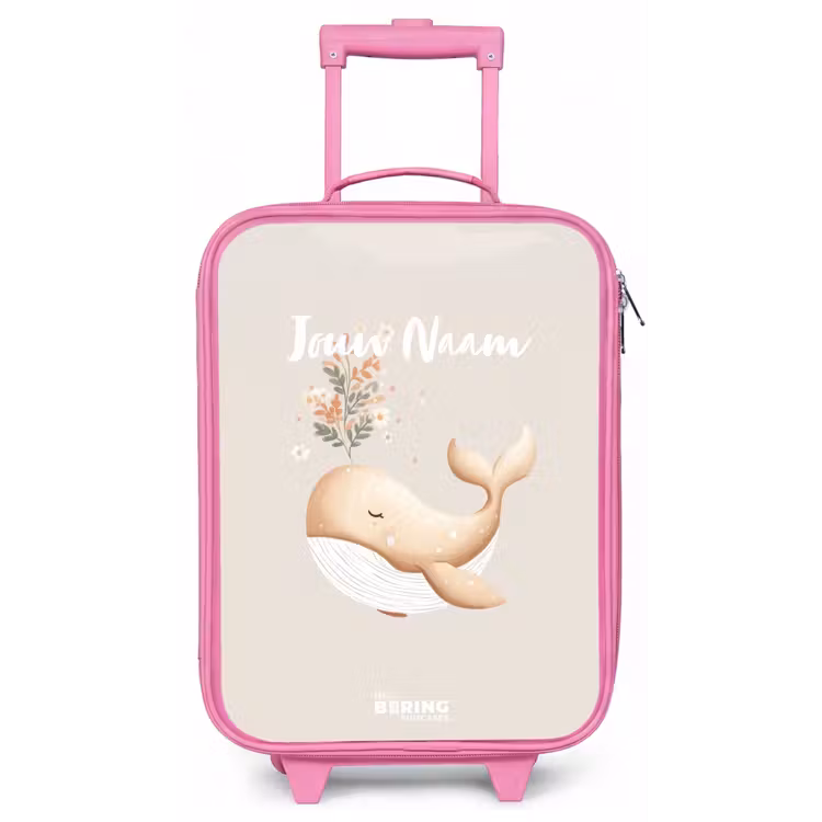 Walvis in pastel beige kleuren Kinderkoffer - Roze klein -zz3dotto