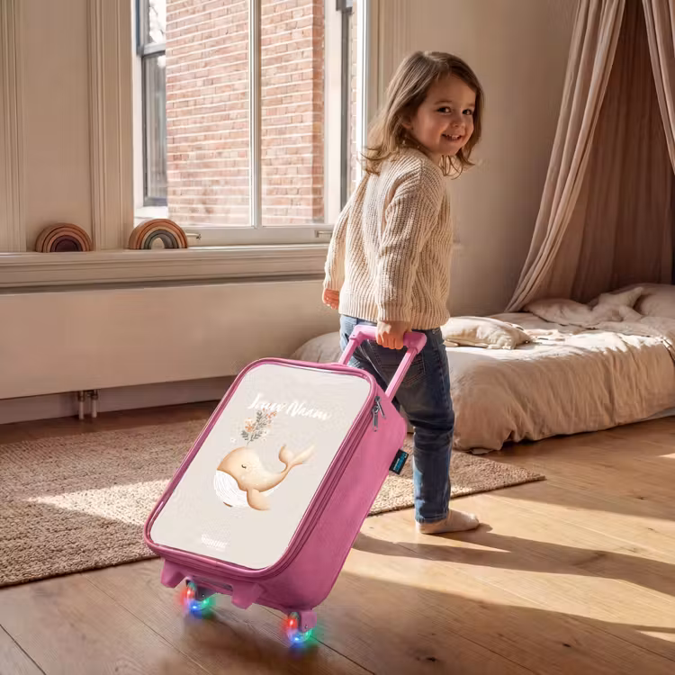 Walvis in pastel beige kleuren Kinderkoffer - Roze klein -sfeer1