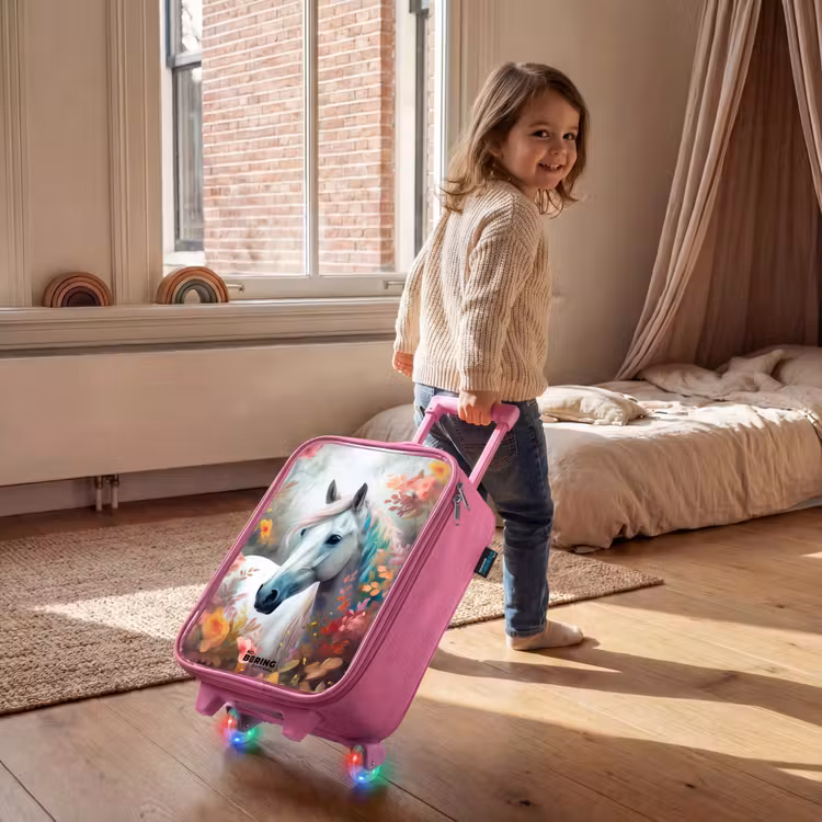Wit paard omringd door bloemen Kinderkoffer - Roze klein -sfeer1